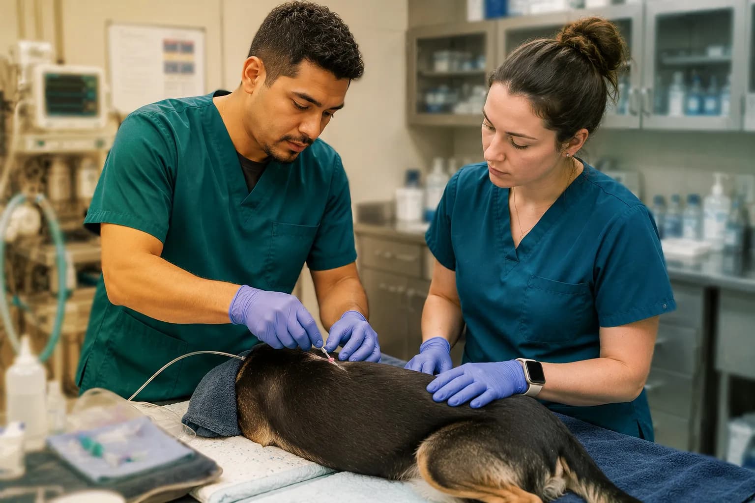 Veterinary professionals collaborating during practical hospital readiness training.