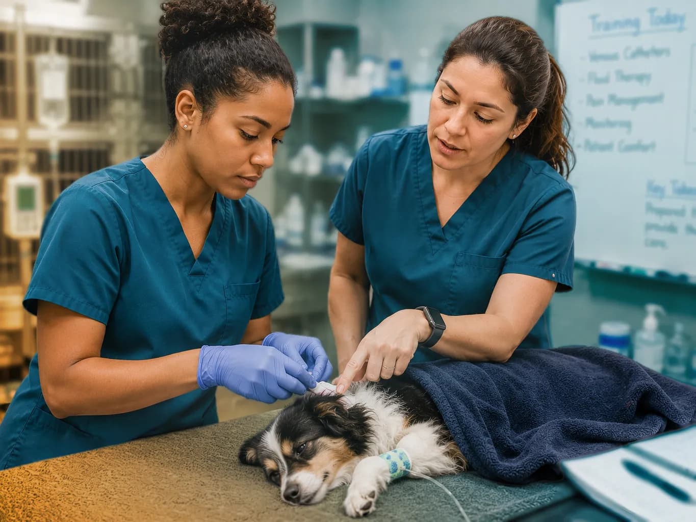 Veterinary team participating in practical hospital readiness training.